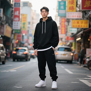 黑色連帽衛衣工服定制套裝男 - 副本