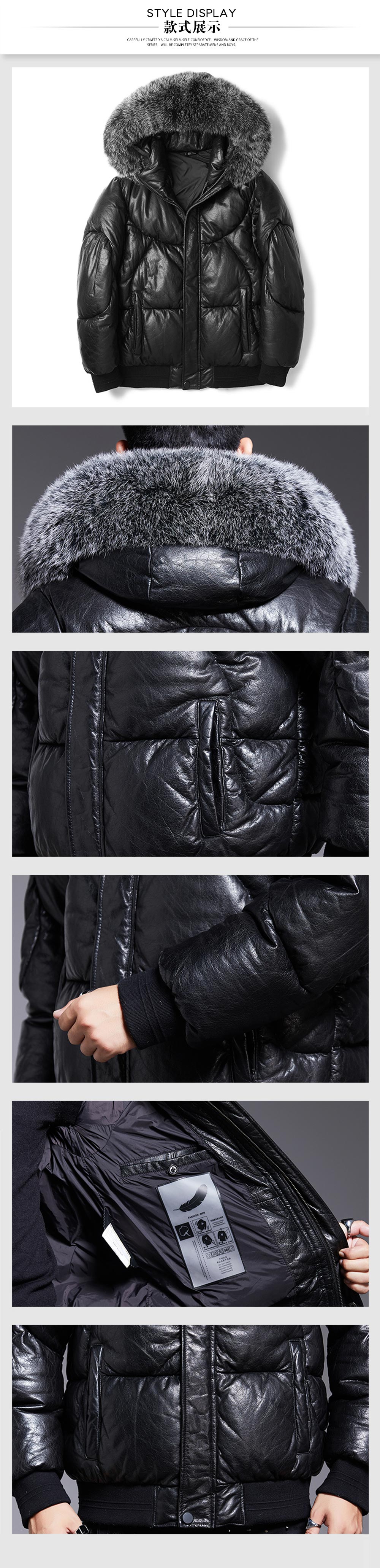 真皮連帽毛領羽絨服—款式圖片